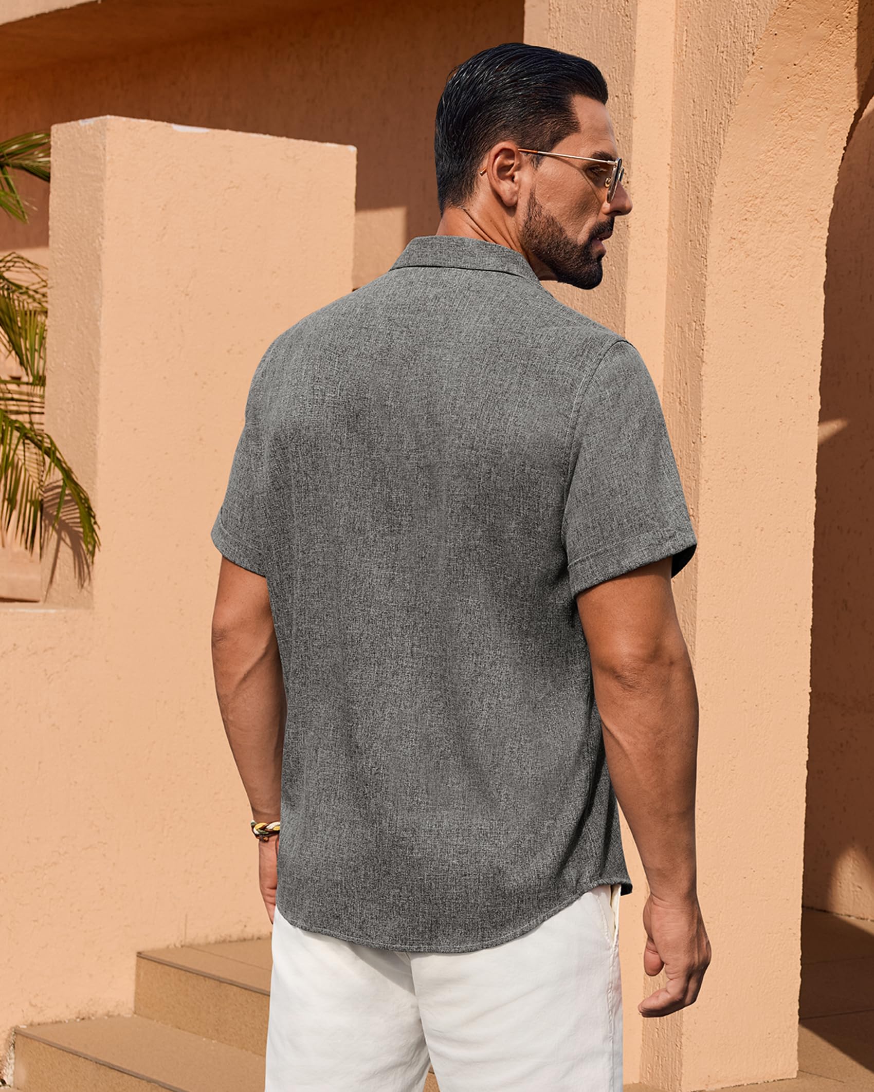 Alimens & Gentle Mens Linen Shirt Gray Short Sleeve Button Down Casual Lightweight Vacation Resort Workwear XXXXL