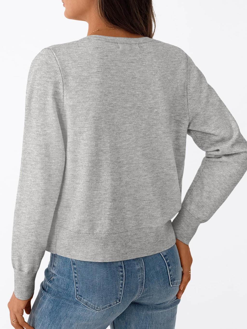Trendy Queen Womens Cardigan Sweaters Lightweight Cropped Crew Neck Outfits Early Fall Fashion 2025 Clothing Grey Melange M