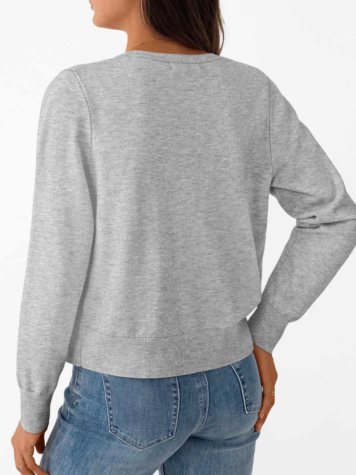 Trendy Queen Womens Cardigan Sweaters Lightweight Cropped Crew Neck Outfits Early Fall Fashion 2025 Clothing Grey Melange M