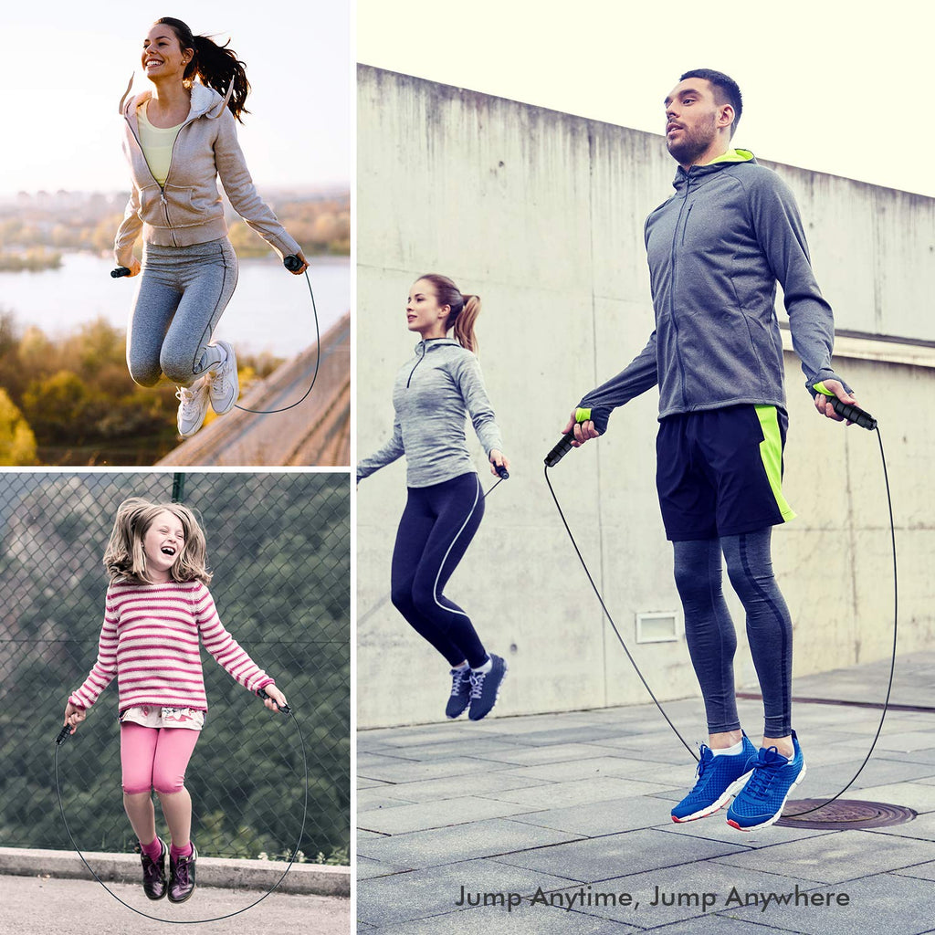 Jump Rope, Tangle-Free Rapid Speed Jumping Rope Cable with Ball Bearings for Women, Men and Kids, Adjustable Foam Handles Steel Jump Ropes for Fitness