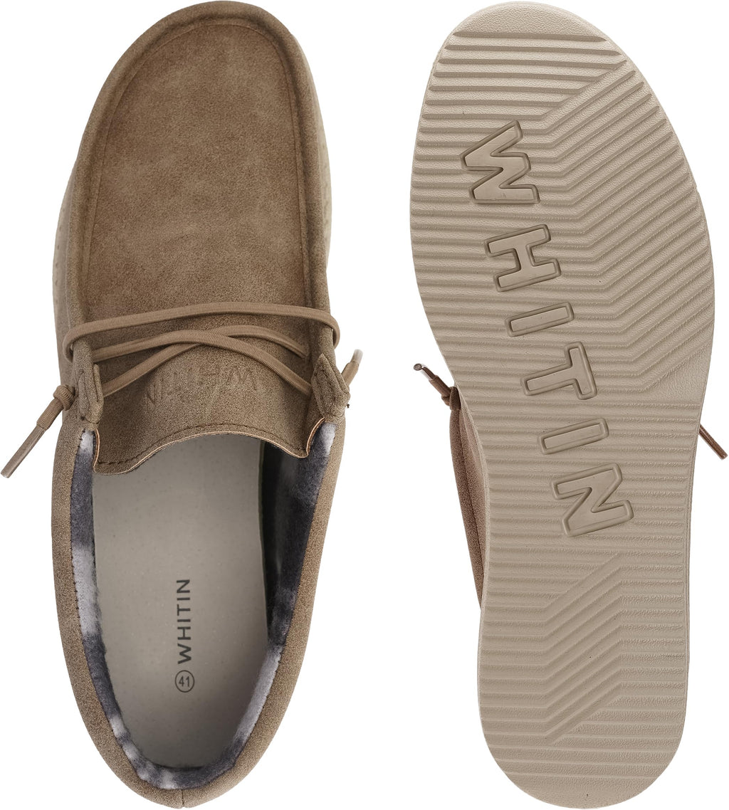WHITIN Men's Casual Loafers Slip-on Leather Boat Shoes Fashion Deck Sneakers Size 11 Winter Walking Light Brown 44