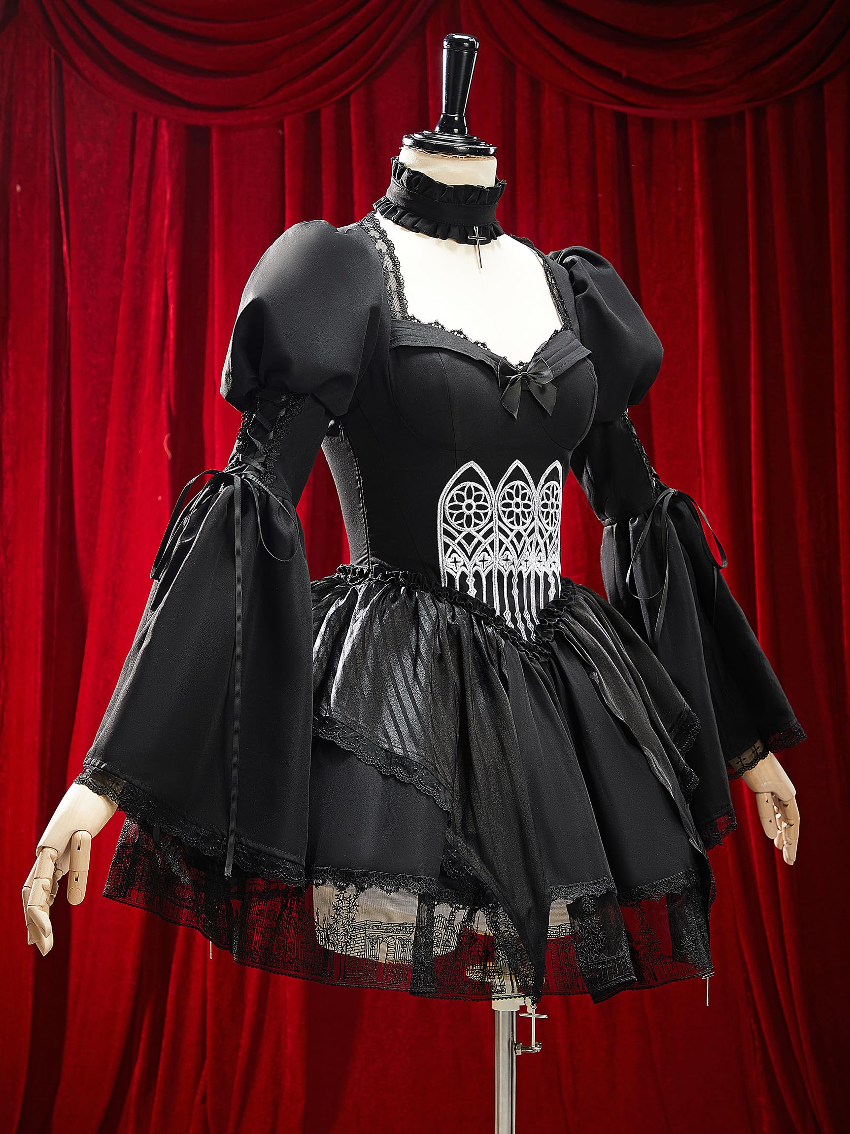 MEOWCOS Women's Corset Dress Gothic Punk Gothic Church Style Lolita Dress with Choker
