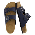 CUSHIONAIRE Lane Cork Footbed Mens Sandals, Adjustable Buckle Comfort Slides for Men, Genuine Leather Insole Summer Sandals Men Footwear, NAVY 8