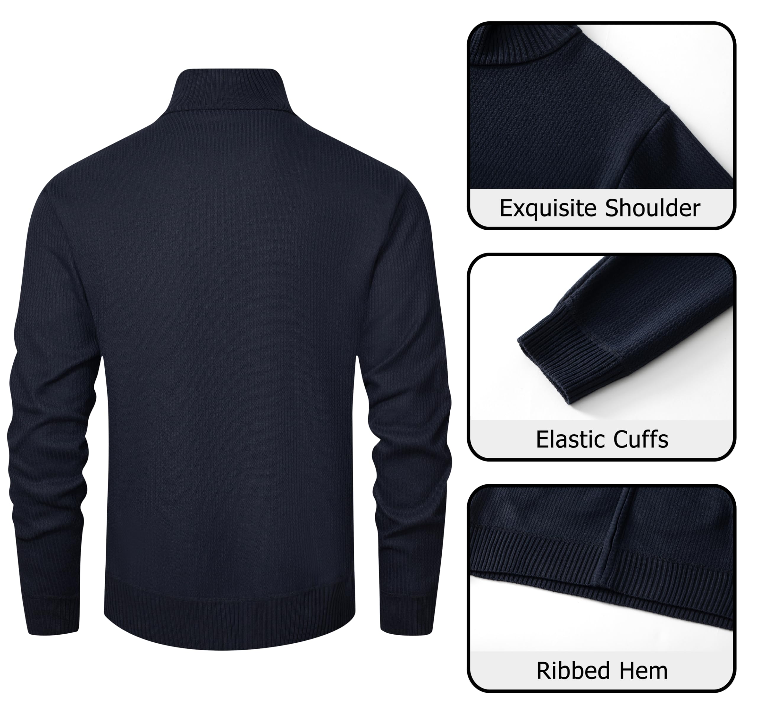 Vcansion Men's Casual Slim Fit Long Sleeve Full Zip Knitted Cardigan Sweaters with Pockets Navy US XL