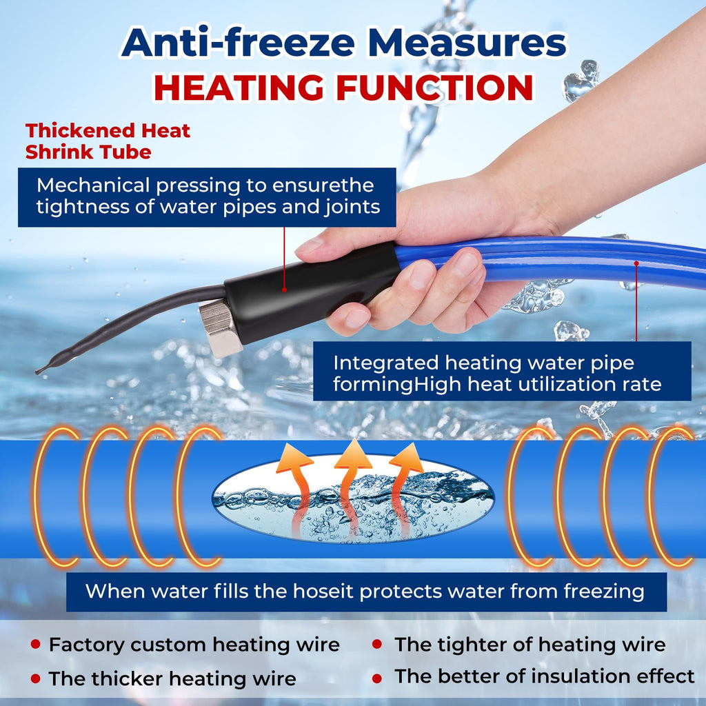 REHOSEUP 50FT Heated Water Hose for RV,-45 ℉ Anti-Freezing Heated Drinking Water Hose，Electrically Heated Hose of Rv Accessories，Rv Freshwater Hoses with Fittings