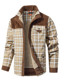 HYPESTFIT Men's Corduroy Plaid Sherpa Lined Flannel Shirt Jacket Fleece Coat