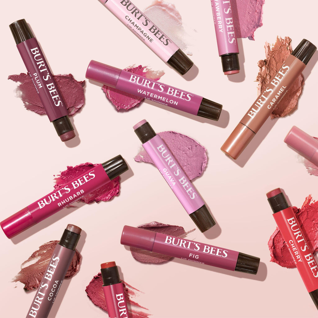 Burt's Bees Shimmer Lip Tint Set for Valentine's Day Gifts, Tinted Lip Balm Stick, Moisturizing for All Day Hydration with Natural Origin Glowy Pigmented Finish & Buildable Color, Champagne (4-Pack)