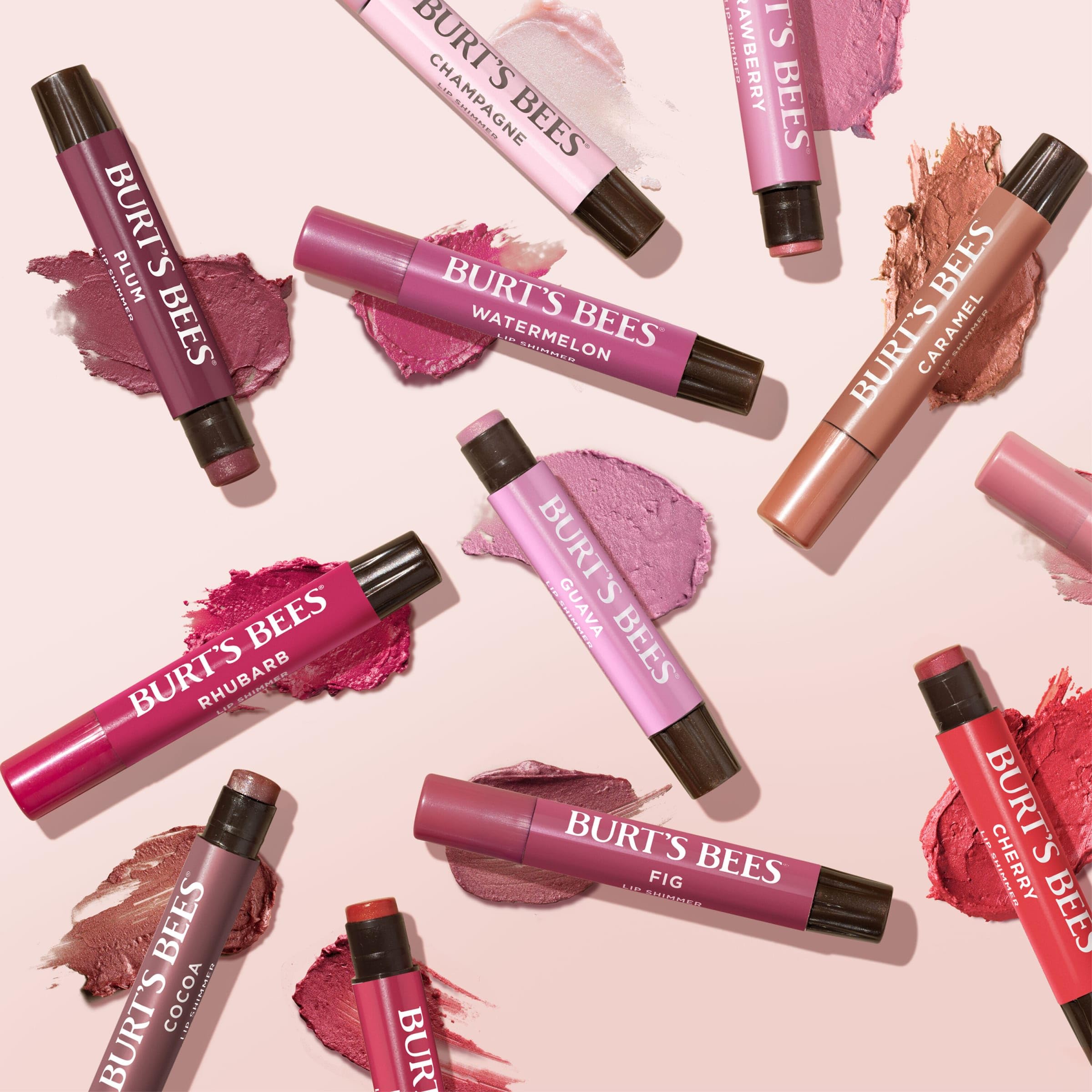 Burt's Bees Shimmer Lip Tint Set for Valentine's Day Gifts, Tinted Lip Balm Stick, Moisturizing for All Day Hydration with Natural Origin Glowy Pigmented Finish & Buildable Color, Champagne (4-Pack)