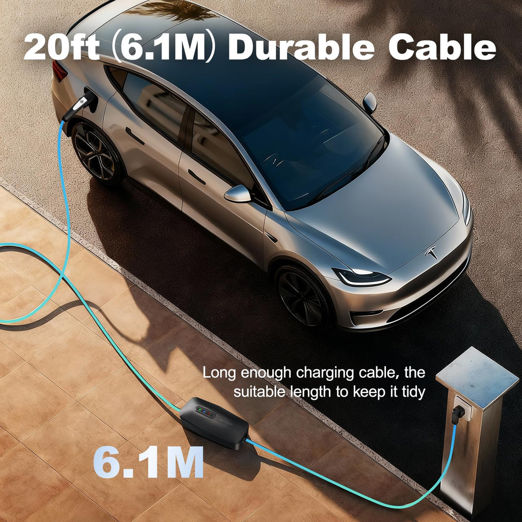 VDLPOWERVP Level 2 Tesla Charger 32Amp, 7KW Electric Vehicle Portable Charger with 20FT Cable, Home EV Charging Station for Tesla Models Y/X/3/S, 240V NEMA 14-50 Plug