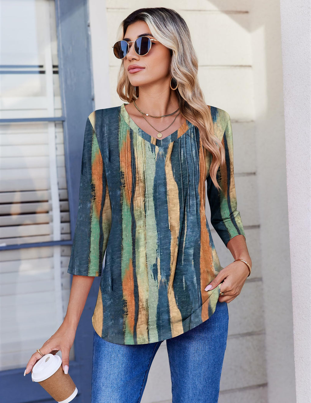 Zeagoo Women's Clothing Fashion Dressy Casual Striped Loose V Neck Blouses