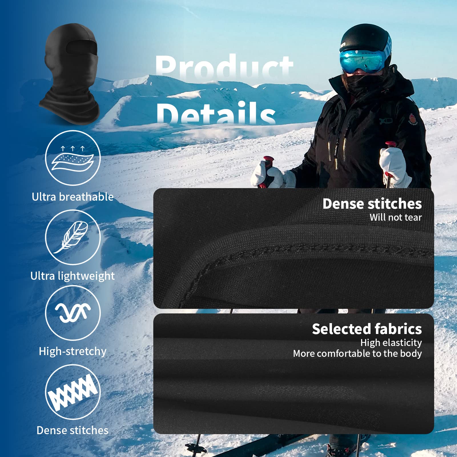 YESLIFE Balaclava Black Ski Mask for Men and Women, Winter Face Mask, Shiesty for Skiing, Snowboarding & Motorcycle, Black