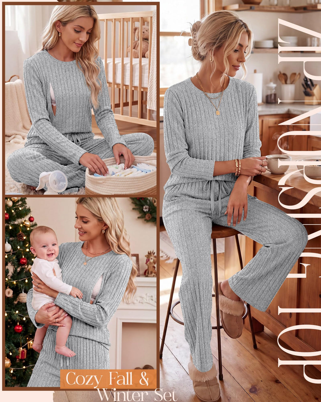 Huukeay 2 Piece Nursing Breastfeeding Se, XX-Large, Gray