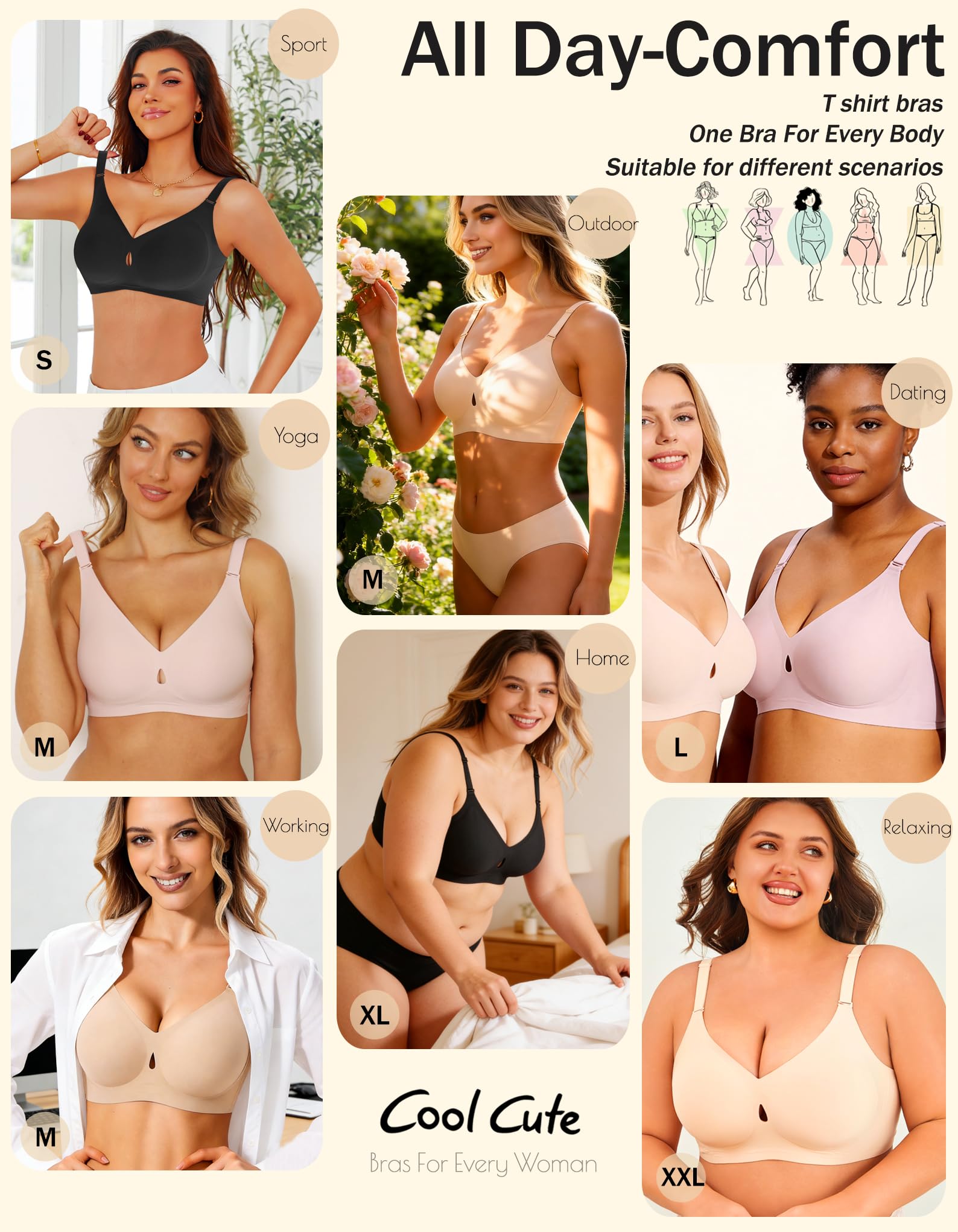 Sexy Jelly Push Up Wireless Bras for Women Everyday No Underwire Black M