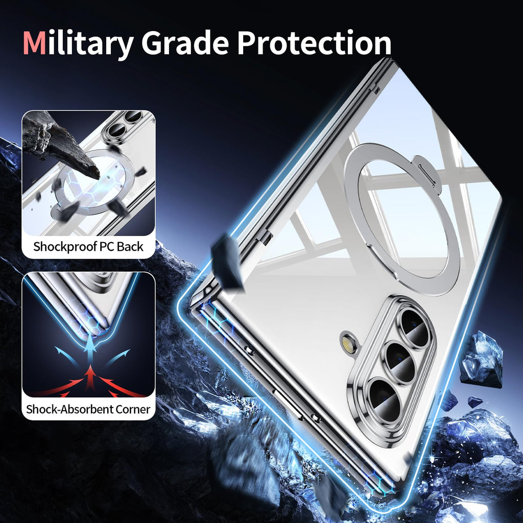 for Galaxy Z Fold 8 Ultra Case Clear with Privacy Screen Protector [Hinge Protection],Fit for Magsafe,Magnetic Kickstand & Ring Holder for Samsung Zfold 8 Ultra Case Silver