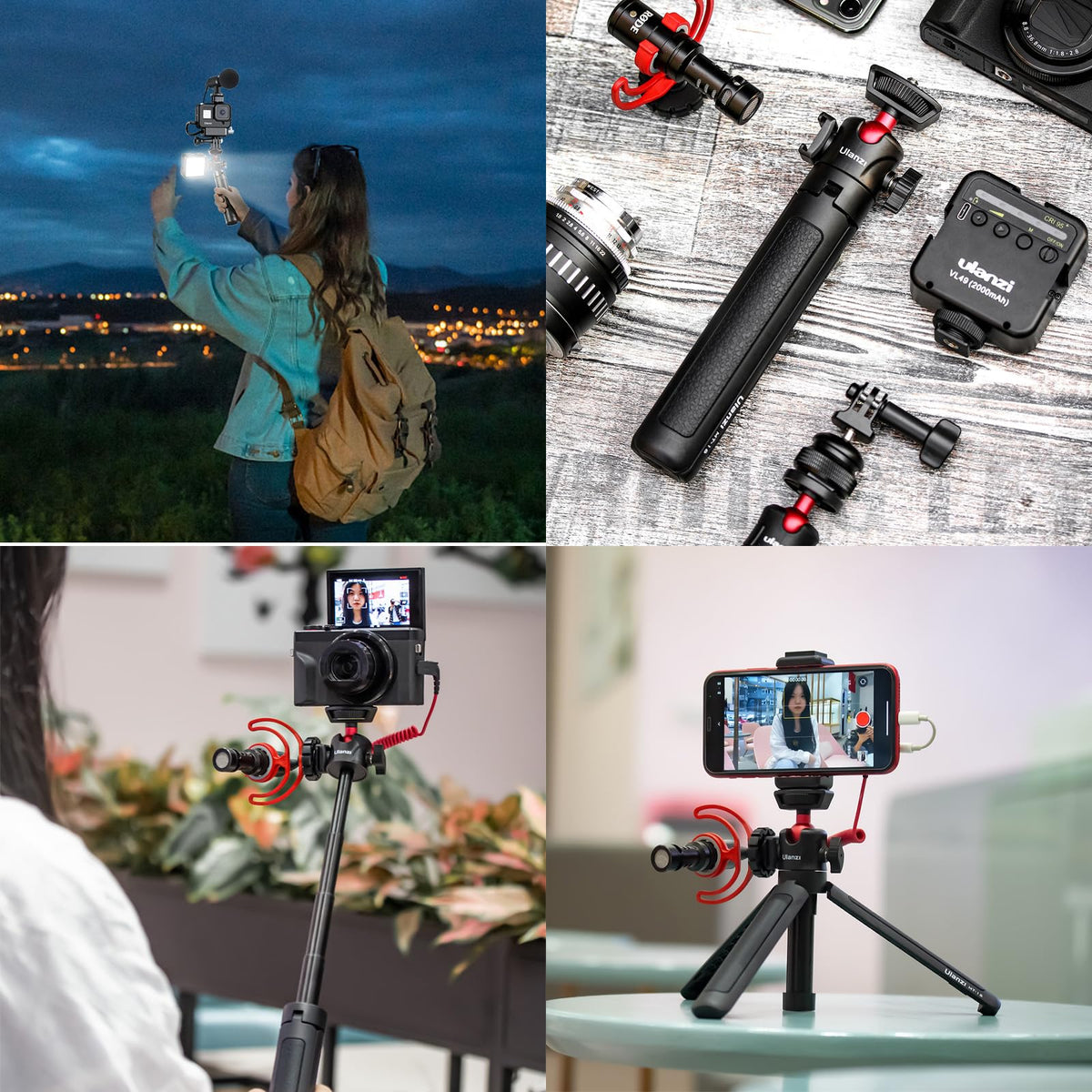 ULANZI MT-16 Extendable Mini Camera Tripod, 4 Levels Adjustment 360° Ball Head Cold Shoe Lightweight Portable Vlog Travel Selfie Stick Handle Grip Desktop Webcam Tripod for DSLR Action Camera