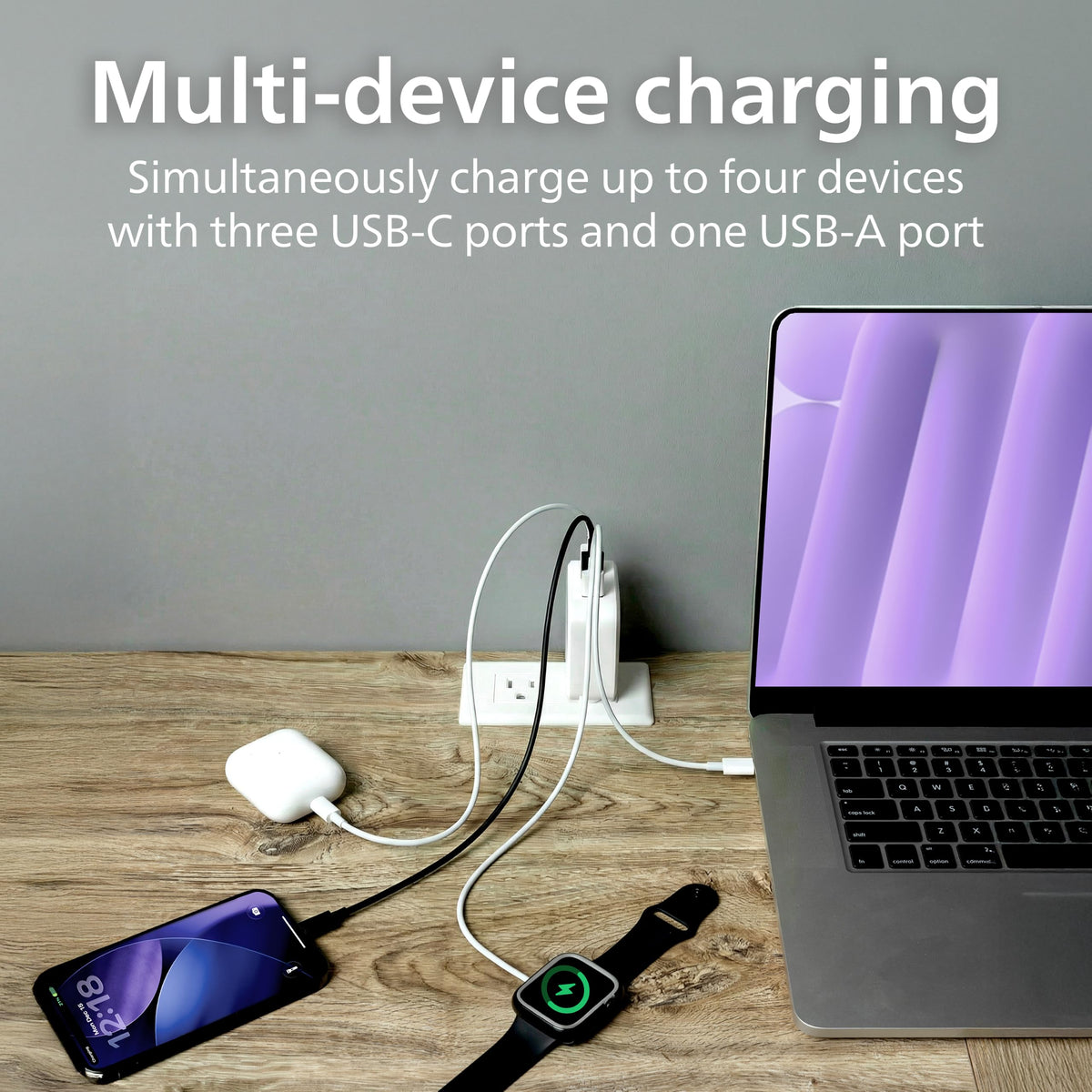 Philips USB C Fast Charger, 100W, 4-Ports, 3 USB-C, 1 USB-A, Foldable Plug