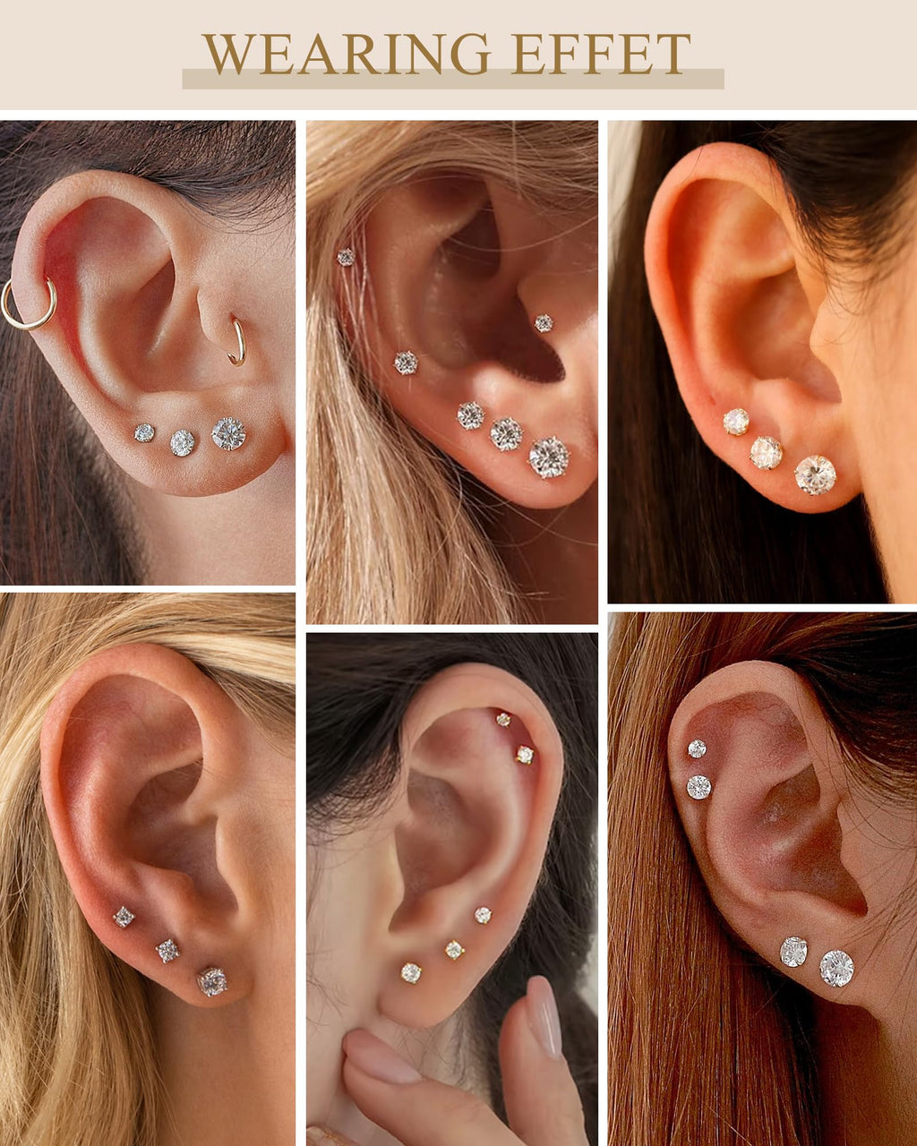 5 Pairs 14K Gold Plated Stud Earrings for Women, Hypoallergenic Earring Sets for Multiple Piercing, Premium Cubic Zirconia Studs Earrings for Women
