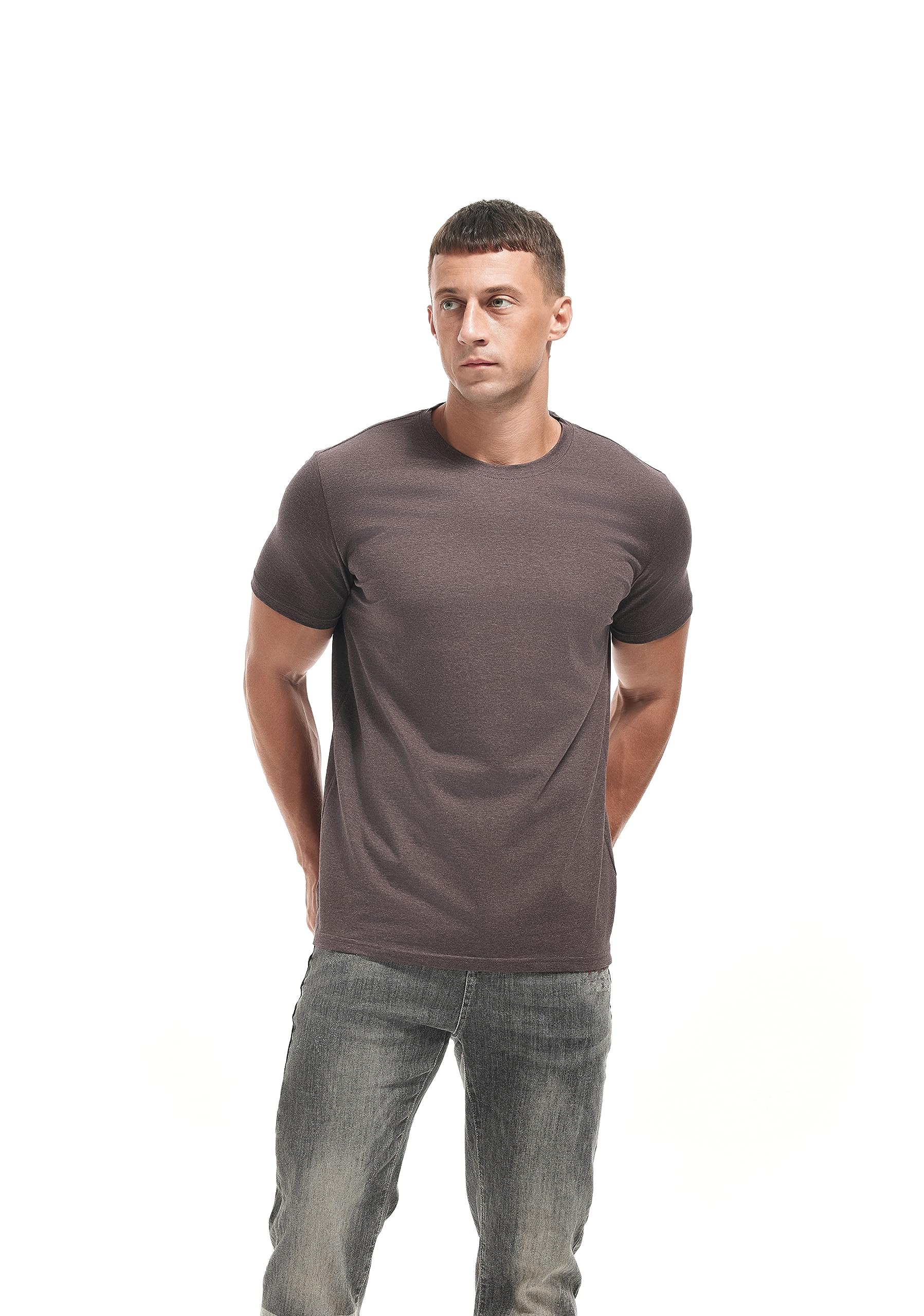 VEIISAR Crew Neck Tees Premium Men's T-Shirts - Soft and Fit Mens T-Shirt - Casual Stylish Tee for Men Brown S