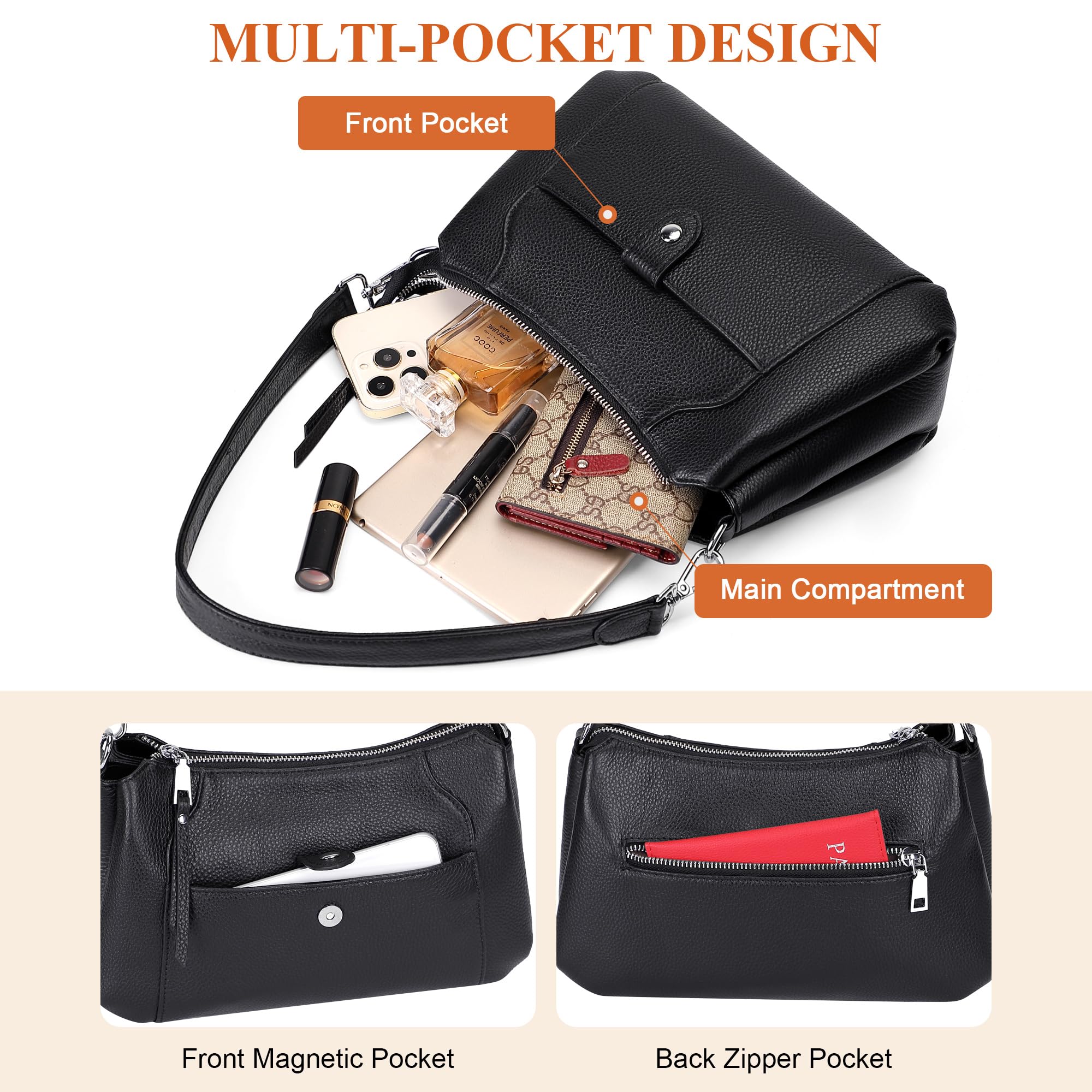 Over Earth Genuine Leather Small Hobo Crossbody Bags for Women Shoulder Purses and Handbags(O189E Black)