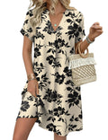 Zeagoo Summer Wedding Guest Dress Womens Shift Dresses with Sleeves Summer Dress for Womens Dresses Sundress with Pockets Short Sleeve Knee Length Dress Women V Neck A Line Dresses