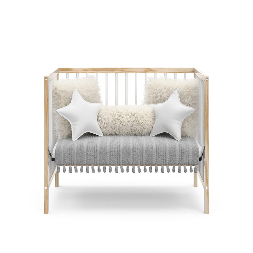 Graco Teddi 4-in-1 Convertible Mini Crib with Bonus Water-Resistant Mattress (Natural with White) – GREENGUARD Gold Certified, 2.75-Inch Mattress Included, Convenient Size, Easy 30-Minute Assembly