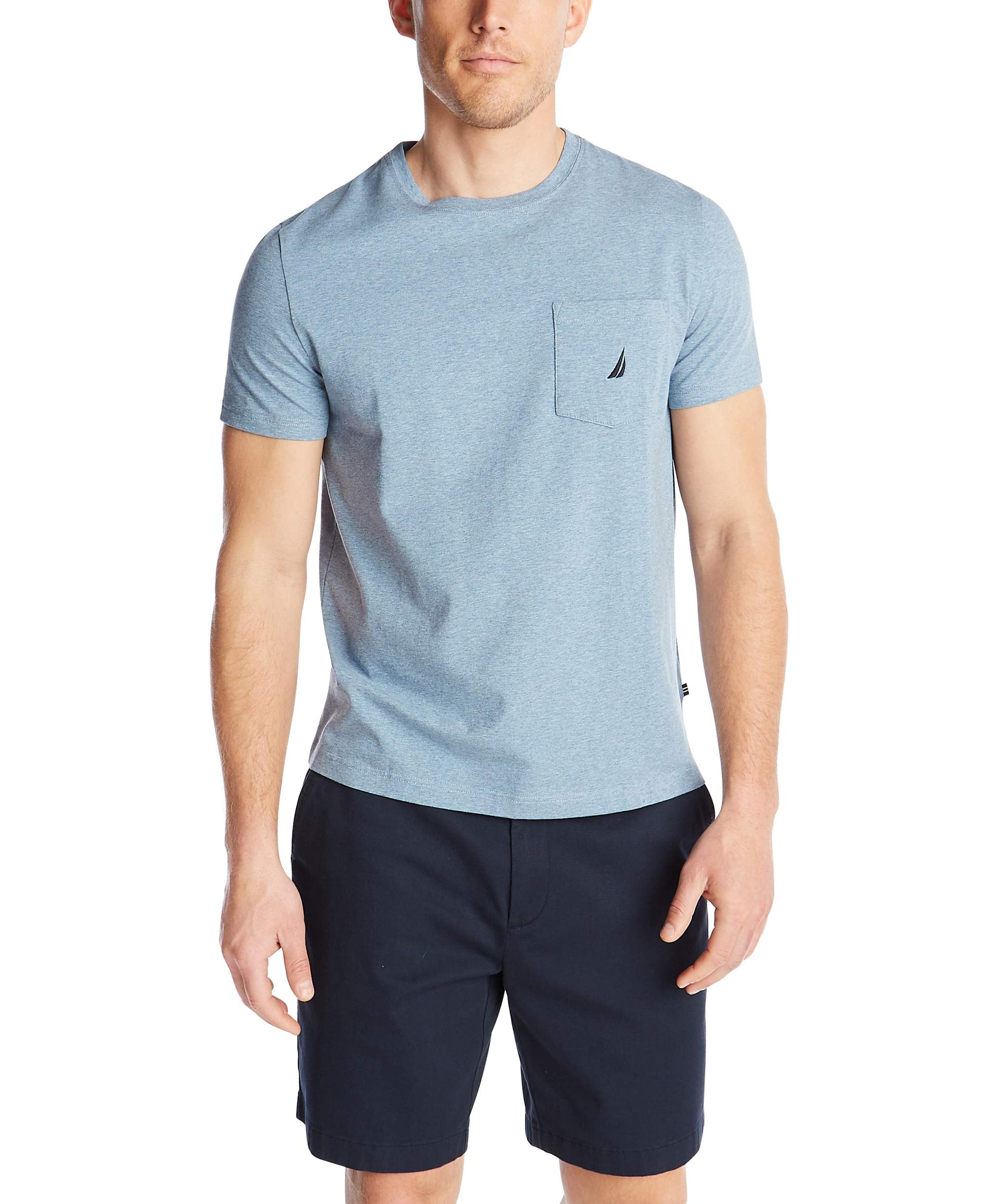 Nautica Men's Solid Crew Neck Short Sleeve Pocket T-Shirt, Deep Anchor Heather, Large