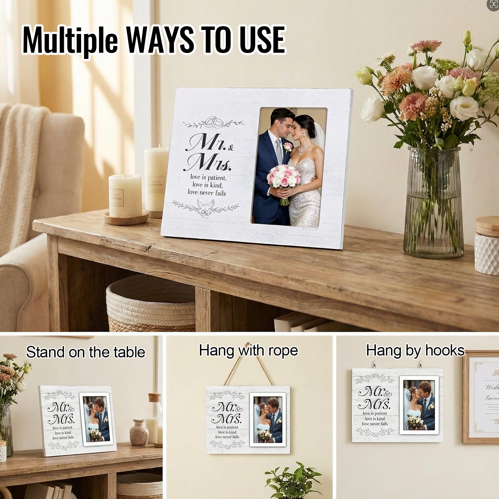 Mr & Mrs Wedding Picture Frames for 4x6inch Photo, Wedding Gifts for Couples 2026 to Celebrate Marriage Photo Frames Gifts for Newlyweds, Personalized Bridal Shower Couples Keepsake Tabletop Home Wall Decor