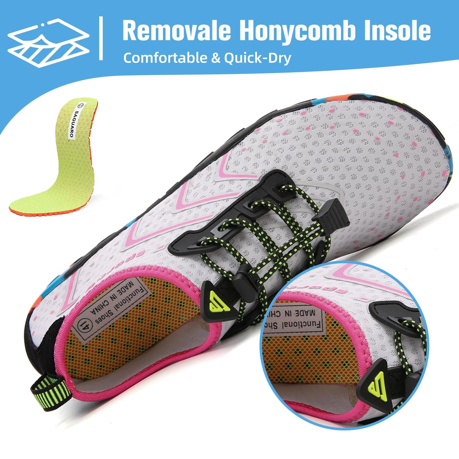 Mishansha Water Shoes for Women Men, Quick-Dry Barefoot Swim Shoes with Drainage Holes, Lightweight Aqua Shoe for Beach Pool River Boating Yoga Walking 8.5 Women/7 Men Ghost White