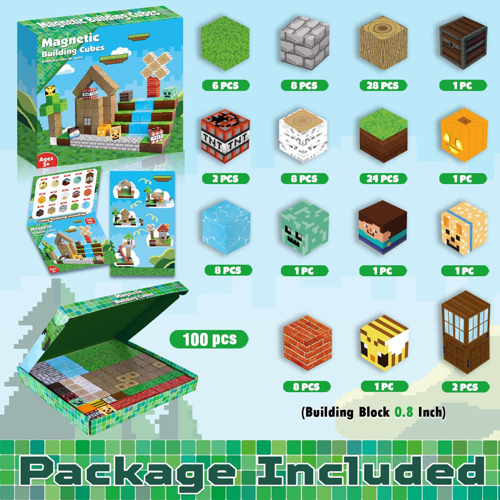 Annexfun Magnetic Blocks-100PCS Magnetic Building Blocks, Magnetic Tiles Kids Build Cubes 2025 Upgraded STEM Game Toys, Christmas Birthday Gifts for Boys & Girls Ages 3+