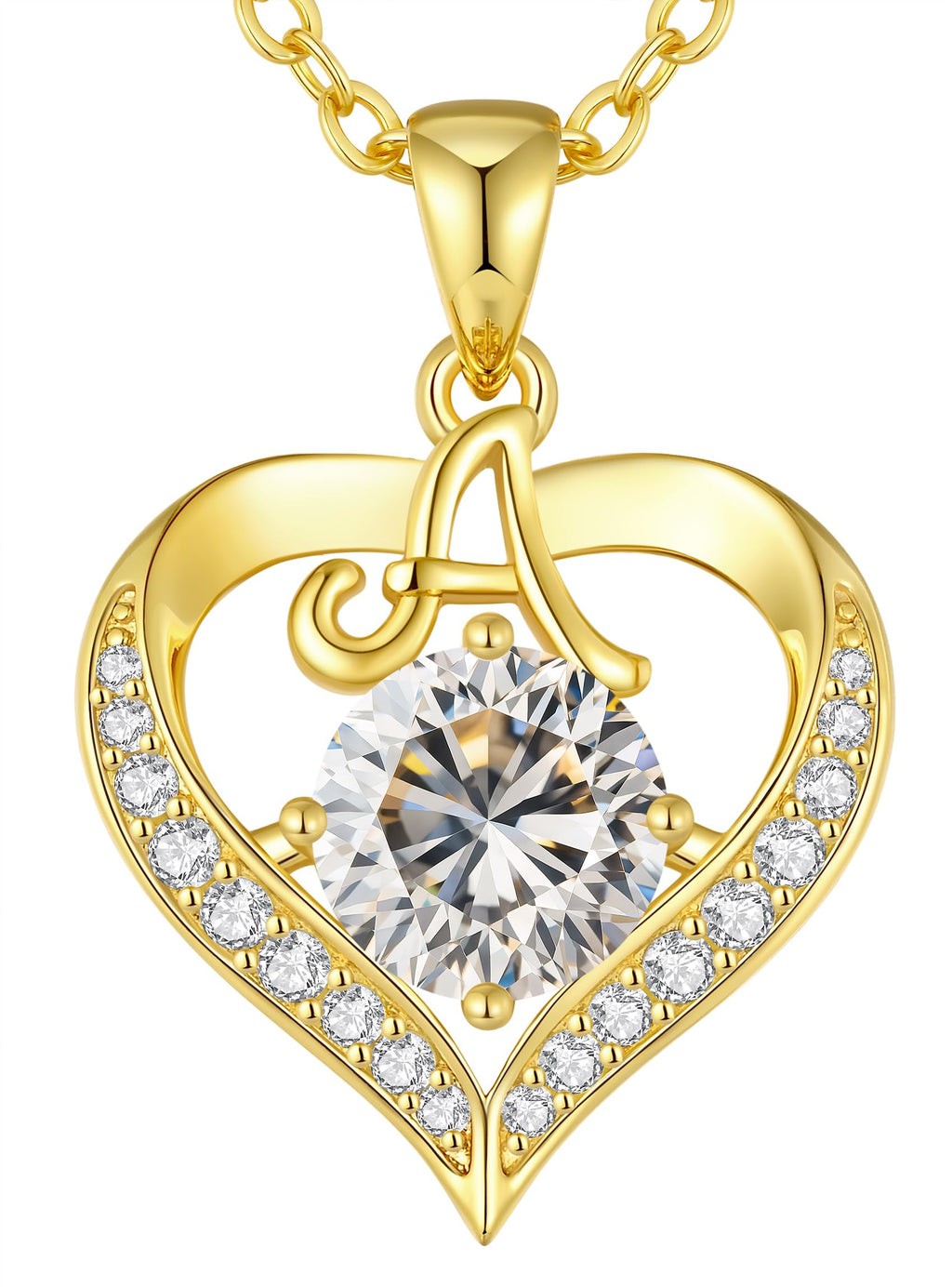 CDE Valentines Day Gift 18K Gold Plated Initial Heart 2 Carat Moissanite Necklace for Women 925 Sterling Silver Jewelry, Christmas Anniversary Birthday Gift for Wife Girlfriend Her (Initial A-2 Carat)