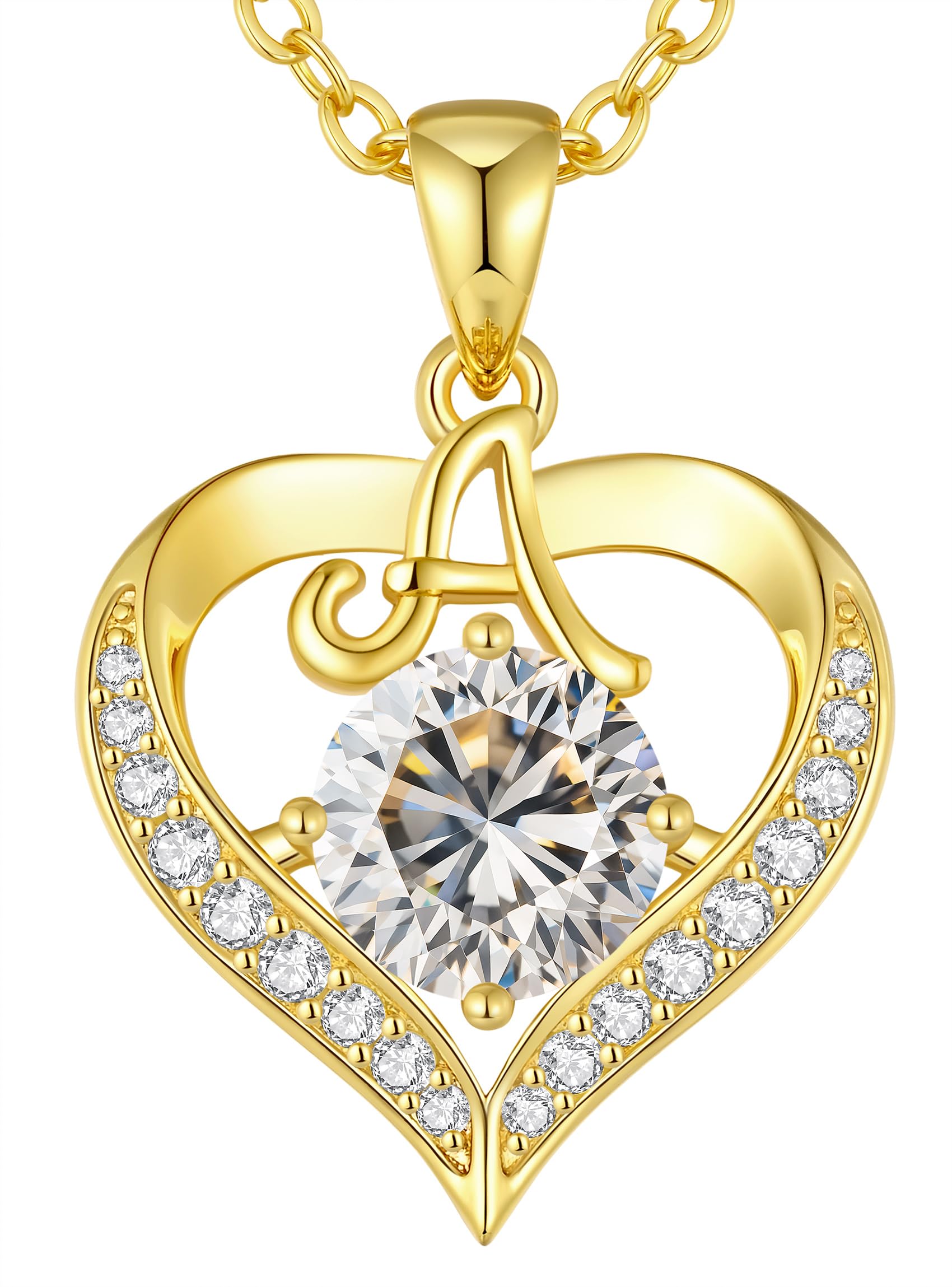 CDE Valentines Day Gift 18K Gold Plated Initial Heart 2 Carat Moissanite Necklace for Women 925 Sterling Silver Jewelry, Christmas Anniversary Birthday Gift for Wife Girlfriend Her (Initial A-2 Carat)