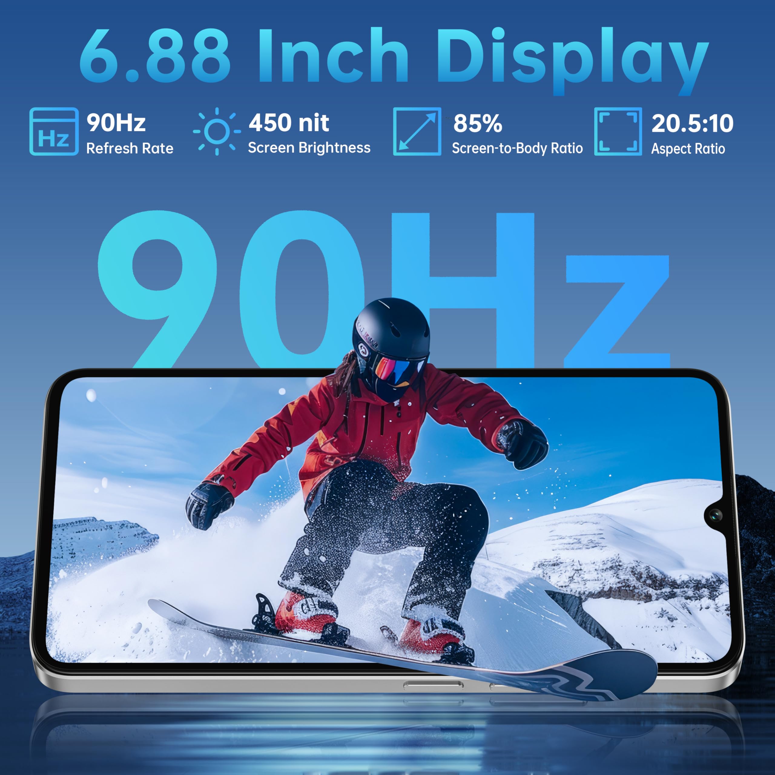 OUKITEL C60 Unlocked Android Phones - Android 15 10000 mAh Battery 16GB +128GB/1TB TF 110dB Speaker Cell Phone, 6.88”HD+ Display 13MP Camera Smartphone, 120LM Flashlight/Fingerprint/4G Dual SIM/OTG