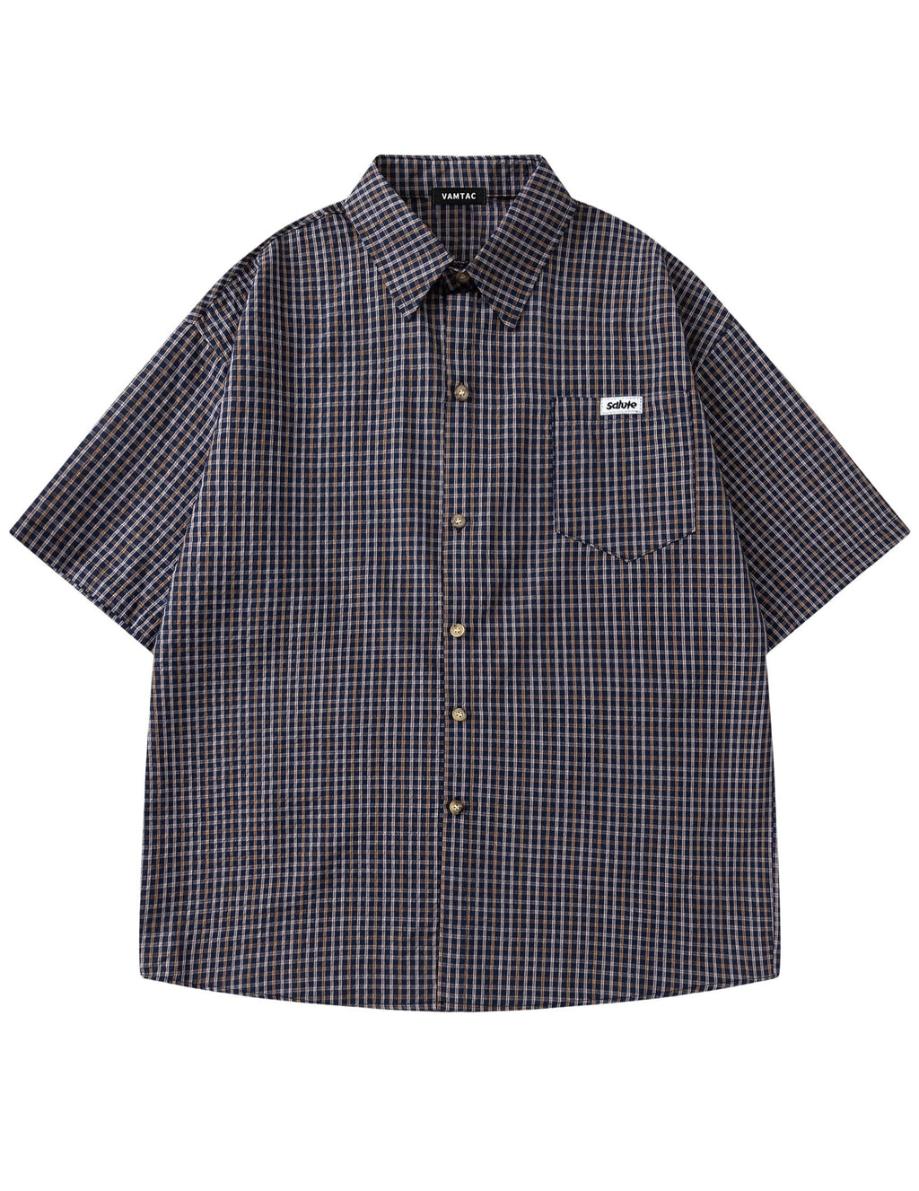 Vamtac Mens Button Down Shirts - Short Sleeve Shirt, Novelty Y2k Outfits, Plaid Tops Blue Brown
