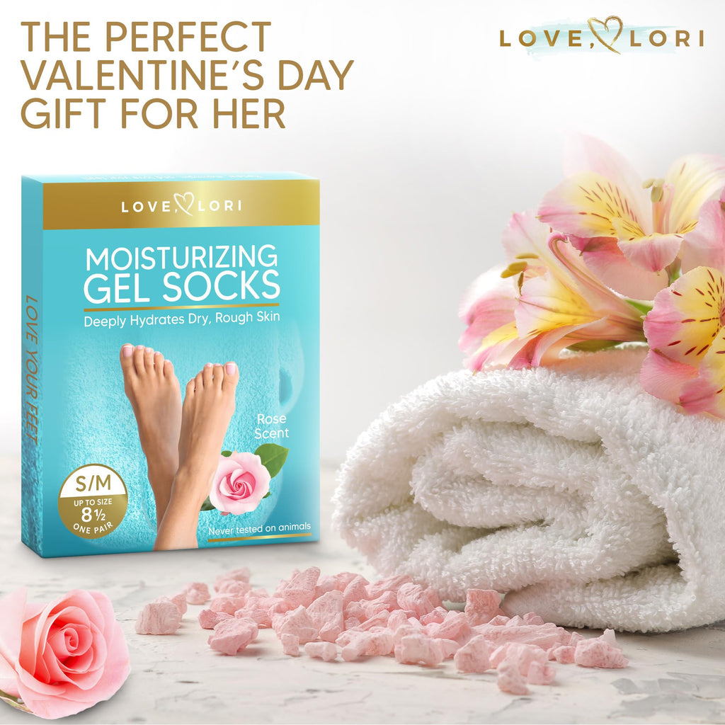 Moisturizing Socks (Up to Size 8.5) Gel Silicone Aloe Socks Spa Gifts Galentines Day Gifts - Infused with Vitamin E & JoJoba Oil - Self Care for Women