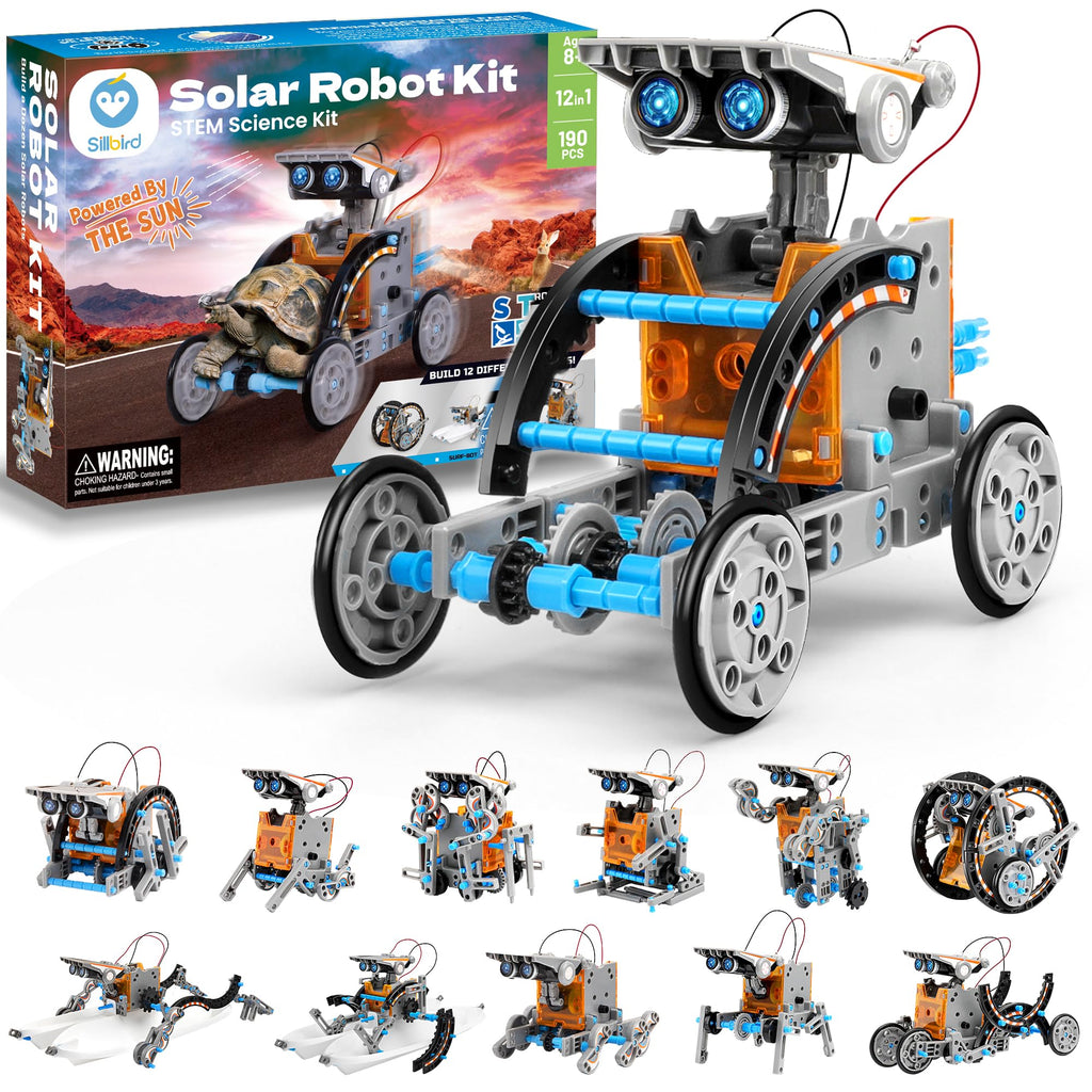 Sillbird 12-in-1 Solar Robot Building Kit STEM Gift for Boys Aged 8-13, DIY Science Educational Robotic Toys for Kids Teens Birthday, Powered by The Sun with 190 Pieces