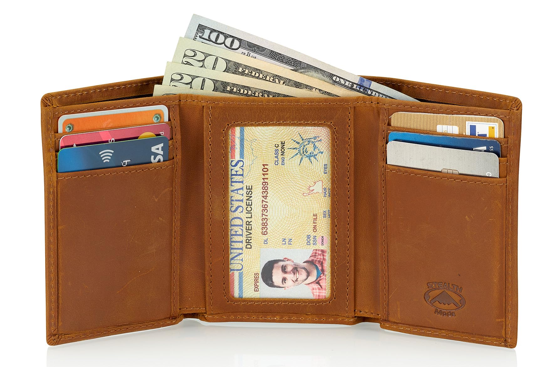 Stealth Mode Trifold RFID Blocking Leather Wallet for Men (Beige)