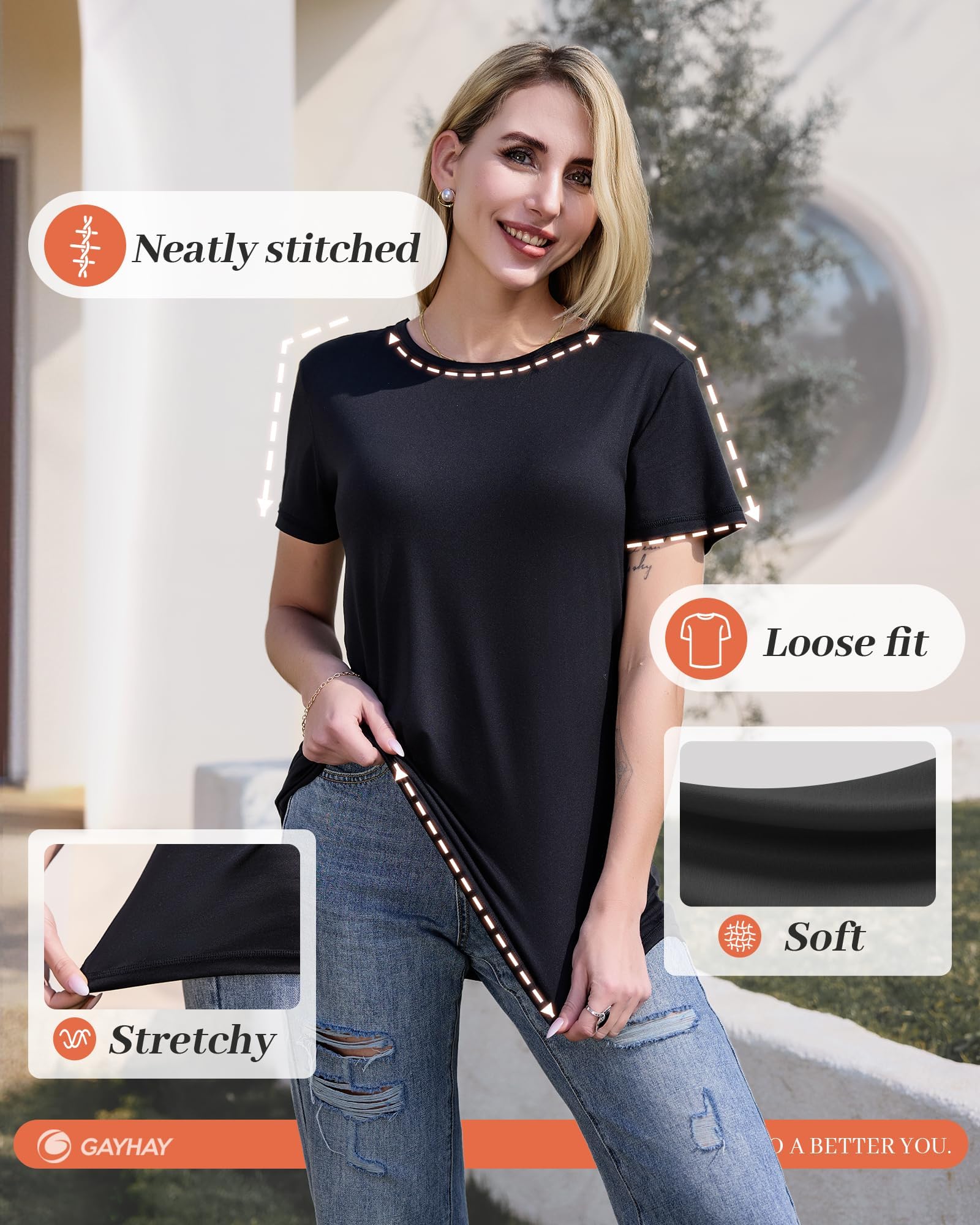 GAYHAY 3 Pack Womens T-Shirts - Short Sleeve Spring Summer Tops Crew Neck Trendy Casual Work Soft Basic Tees for Ladies 2026 Burgundy Green Black