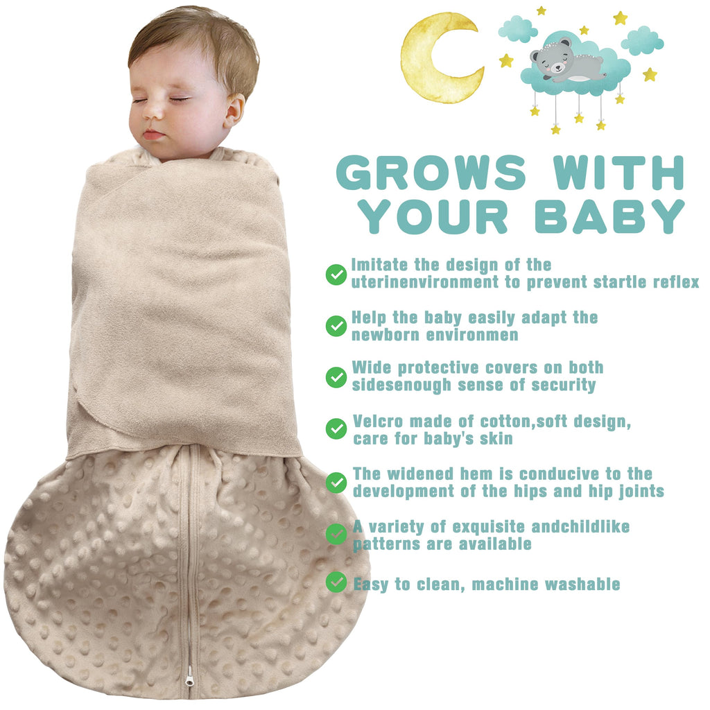 Fleece Newborn Sleep Sack Baby Swaddle,3-Way Adjustable Wearable Blanket,2 Pack Fleece Swaddling Sleeping Bag TOG 2.0， (Brown & Dark Green, 6-12 Months)