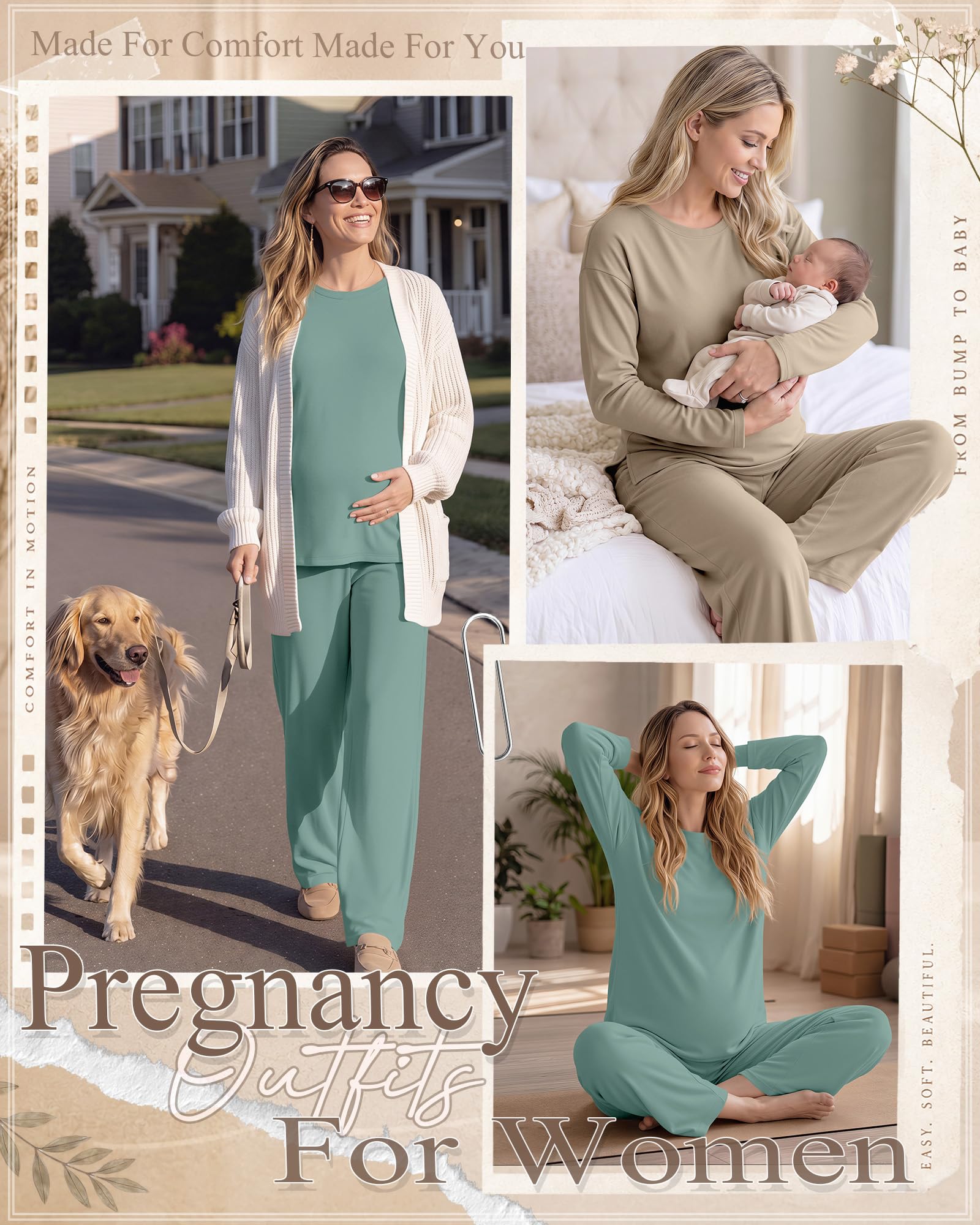 Huukeay 2 Pack Maternity Long Sleeve Pajamas Sets, 2-Color, Medium