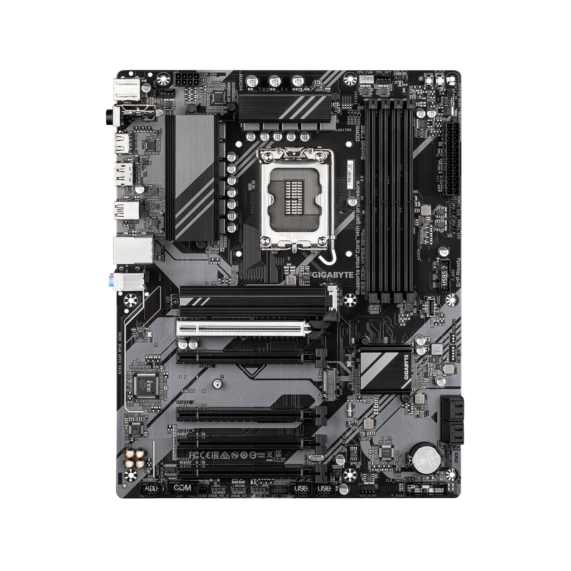 GIGABYTE B760M DS3H WIFI6E GEN5 Intel LGA 1700 mATX Motherboard, Supports Intel Core 14th/13th/12th Gen, DDR5, 6+2+1 Power Phase, 2X M.2, PCIe 5.0, USB-C, WIFI6E, 2.5GbE LAN, PCIe EZ-Latch