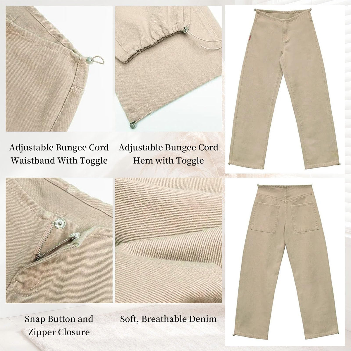 Adjustable Low Rise Jeans for Women Baggy Wide Straight Leg Denim Pants