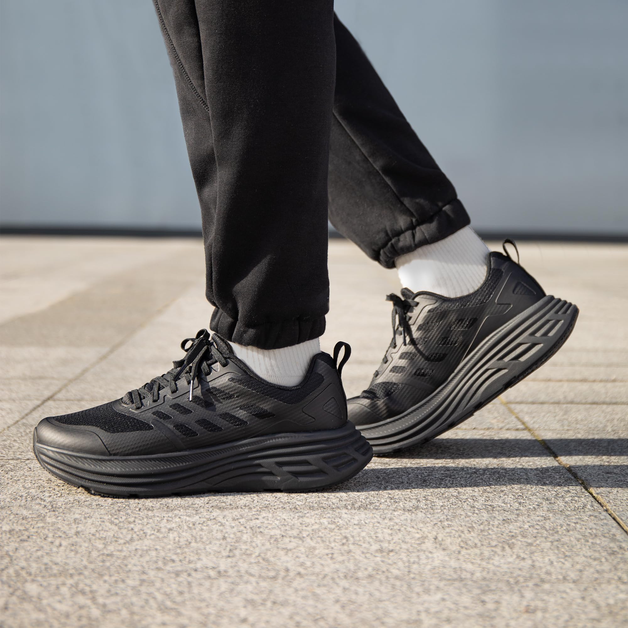 NORTIV 8 Men's Walking Running Tennis Cushioning Shoes ActiveFloat Non Slip Athletic Gym Workout Jogging Comfortable Sneakers,Size 10.5,All Black,SNWS245M