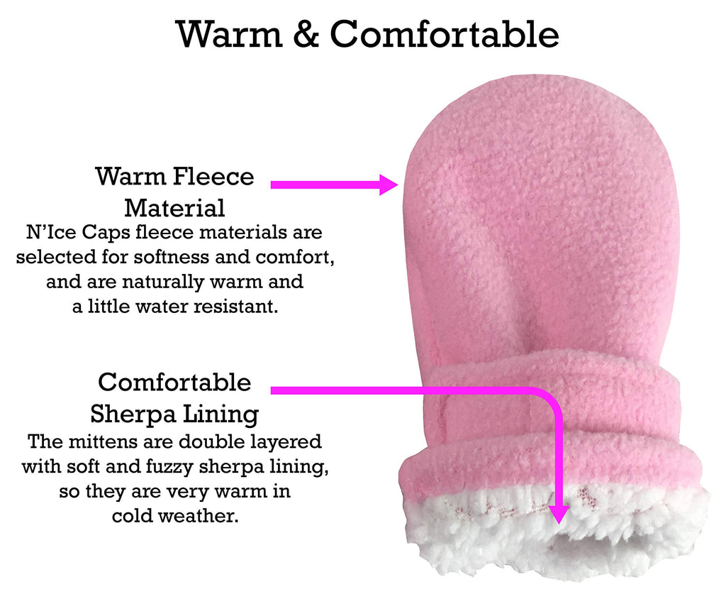 N'Ice Caps Baby Toddler Mittens Kids 2 Pairs Fleece Gloves Winter Warm Sherpa Lined Pack (Pink/Fuchsia Pack - Infant No Thumbs, 6-18 Months)
