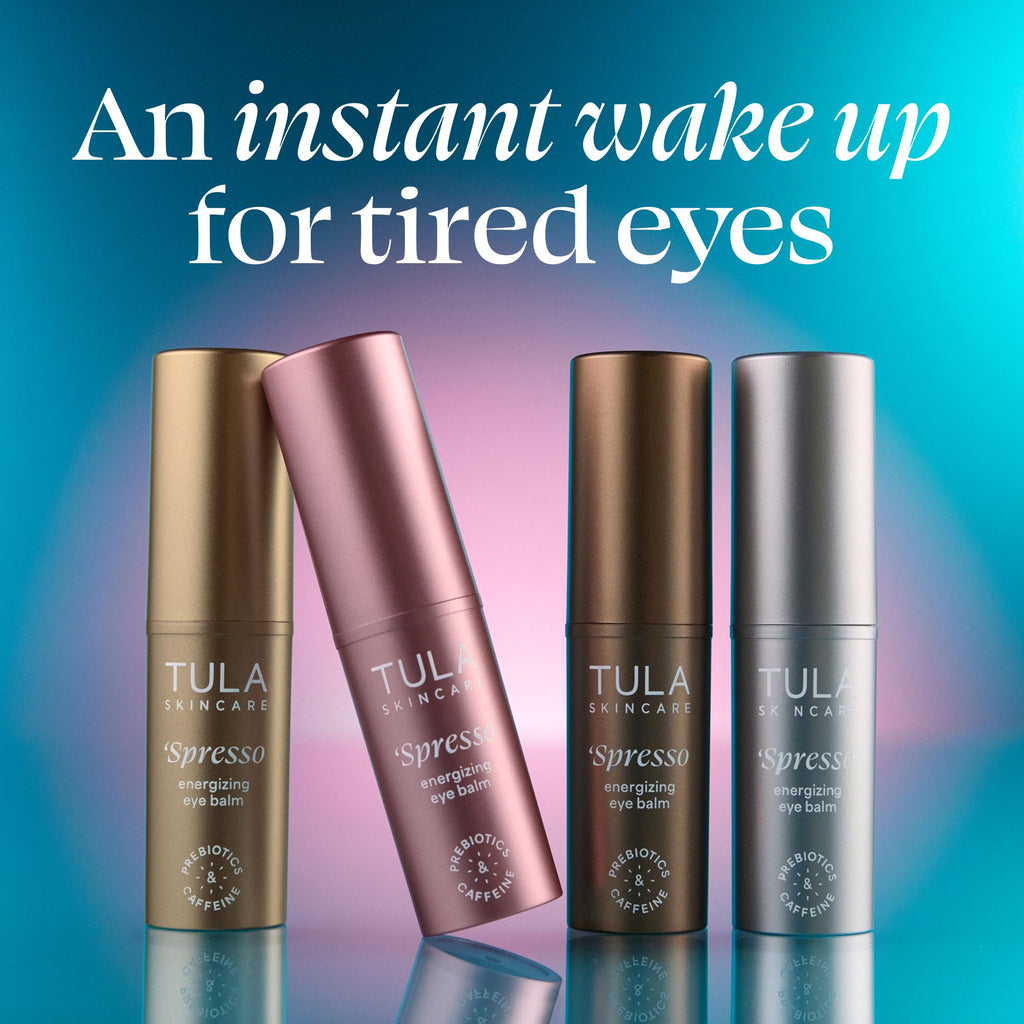 TULA Skin Care Spresso Energizing Eye Balm, Rose Glow - Energizing & Hydrating Caffeine Under Eye Treatment for Dark Circles, Portable and Perfect to Use On-the-go, 0.35 oz.
