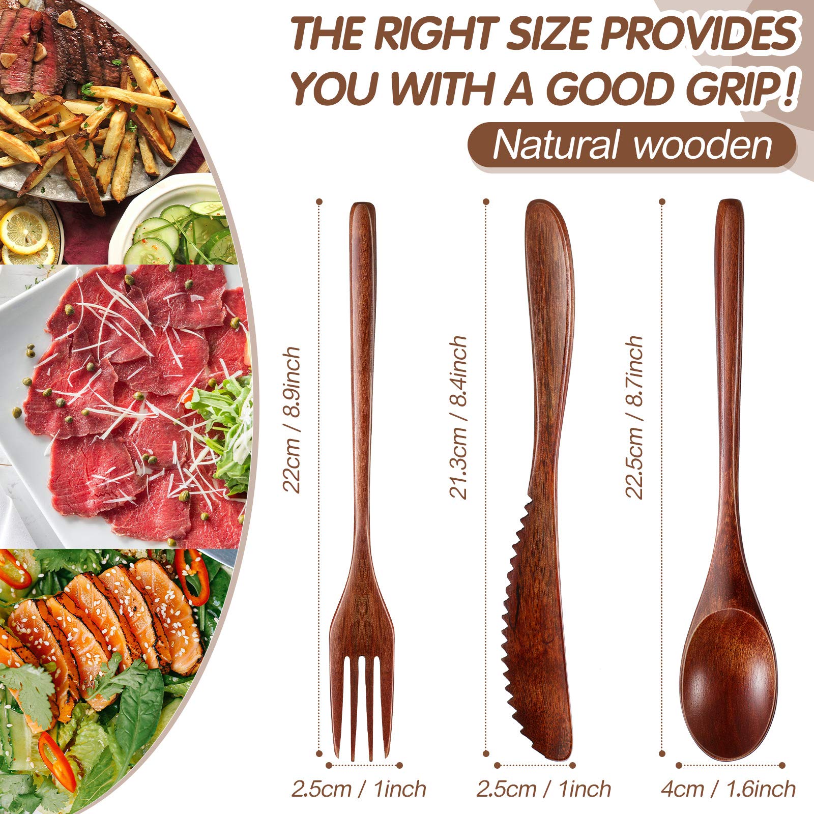 Geiserailie 12 Pcs Wooden Utensils for Eating Wooden Spoon Fork Knife Cutlery Set Kitchen Wood Dinner Flatware Tableware Set Includes Spoon, Fork, Knife