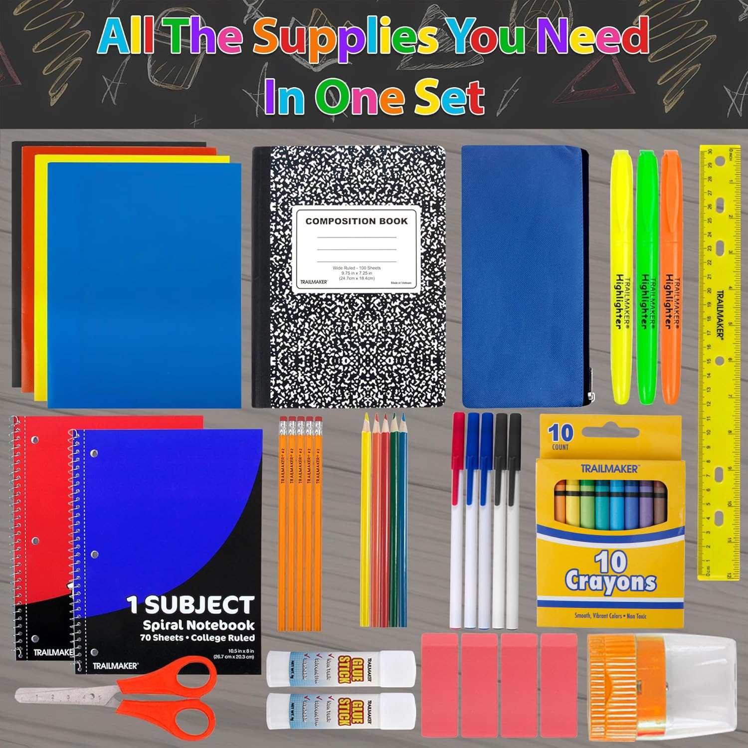 Trail maker School Supplies Kit 45 Piece Grades K-12