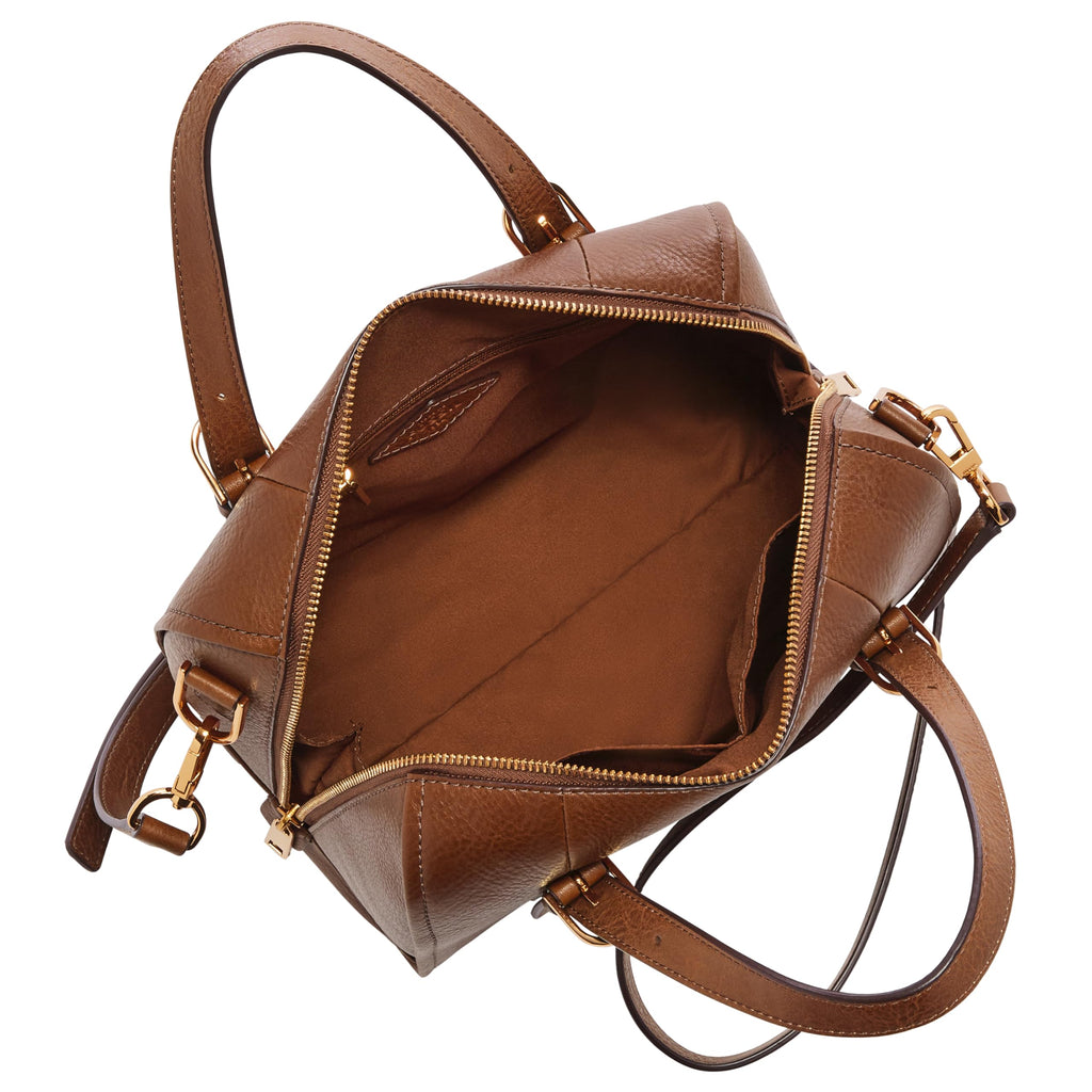 Fossil Women's Carlie Leather Satchel Purse Handbag, Satchel Purse for Women, Brown