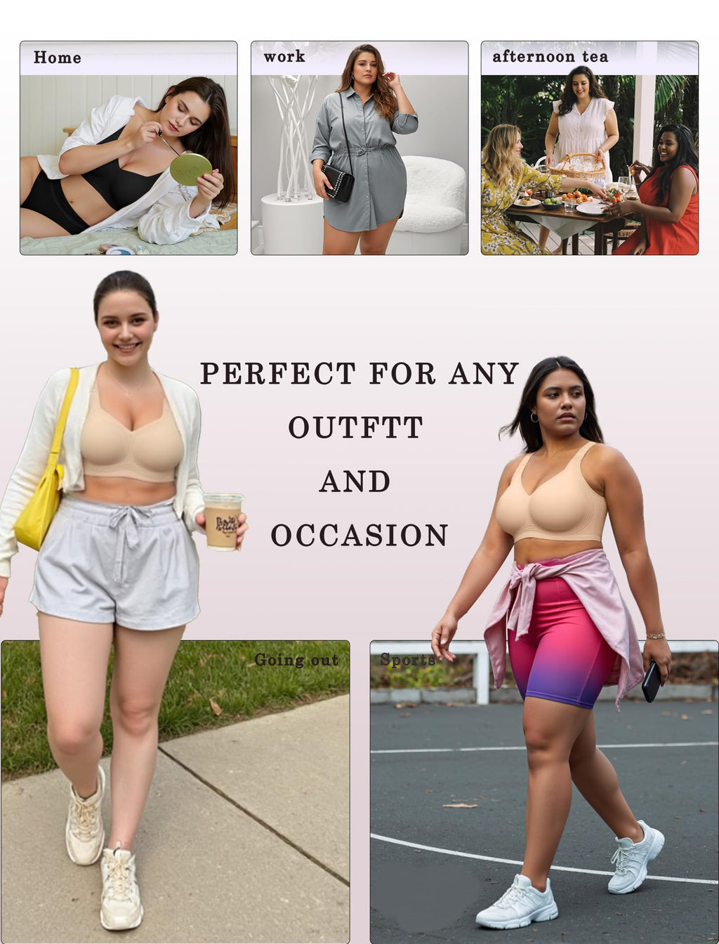 OEAK Womens Wireless Jelly Bra Plus Size Supportive Seamless Bras Full Coverage Push Up Comfortable No Underwire Tshirt Bras Creamy Beige XXL