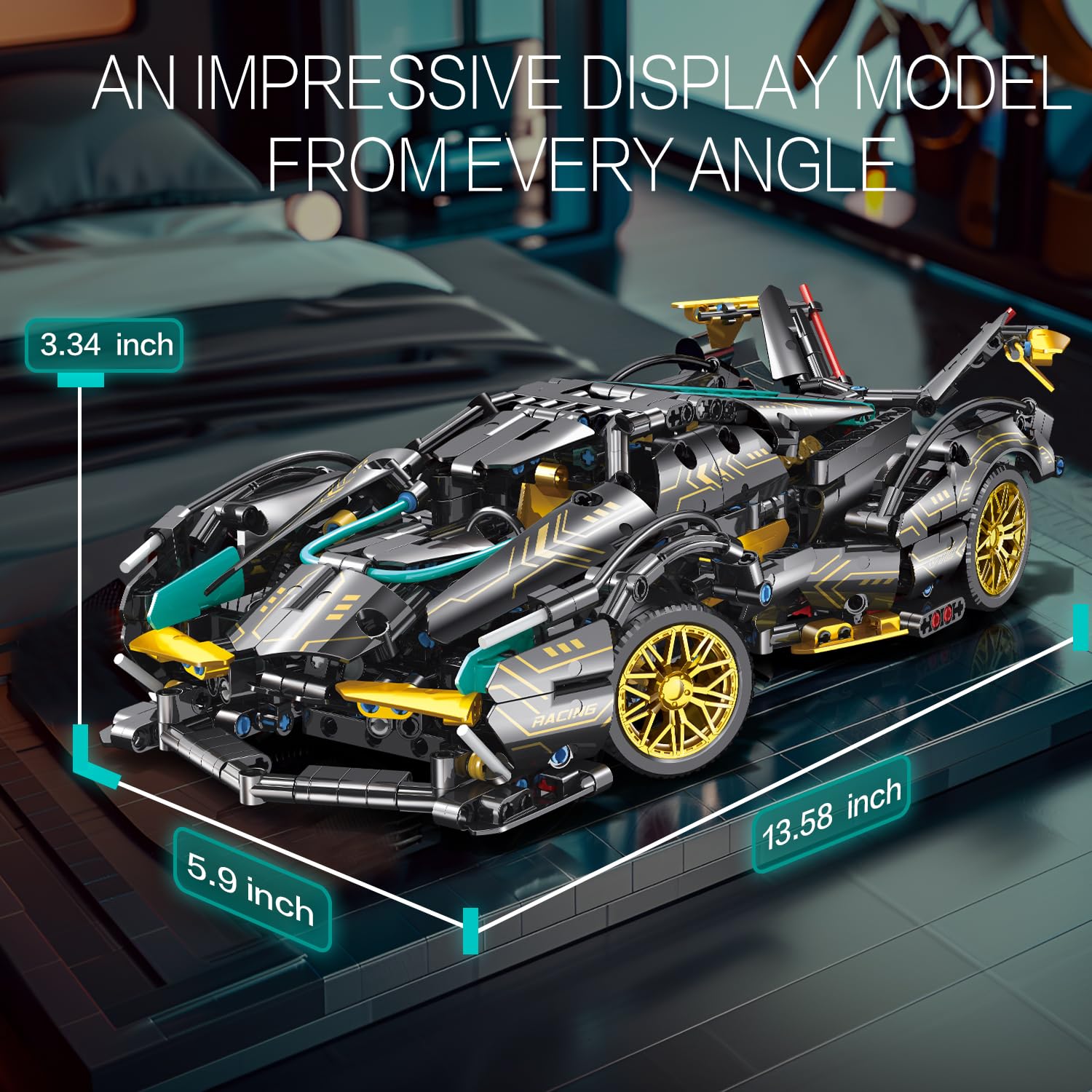 JSINMA Technic Sports Car Building Blocks Toys Boys or Adults Kits 1:14 MOC Lambo V12 Building Set Speed Champions Raceing Car Model Vehicle Set for 10 12 14+ Year Boys(1012pcs)