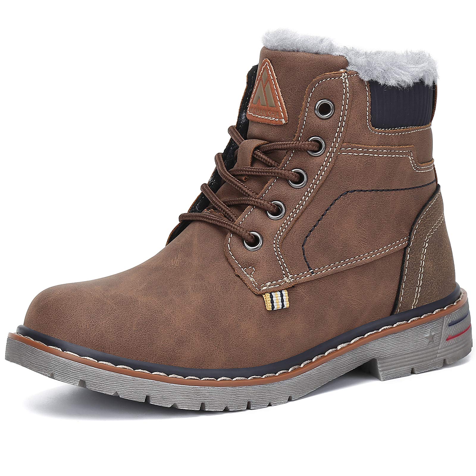 Mishansha Boy's Girl's Winter Snow Boots Waterproof Kids Hiking Boots Cold Weather Outdoor Fur Lined Warm Walking Boot Shoes Brown 7.5 Toddler